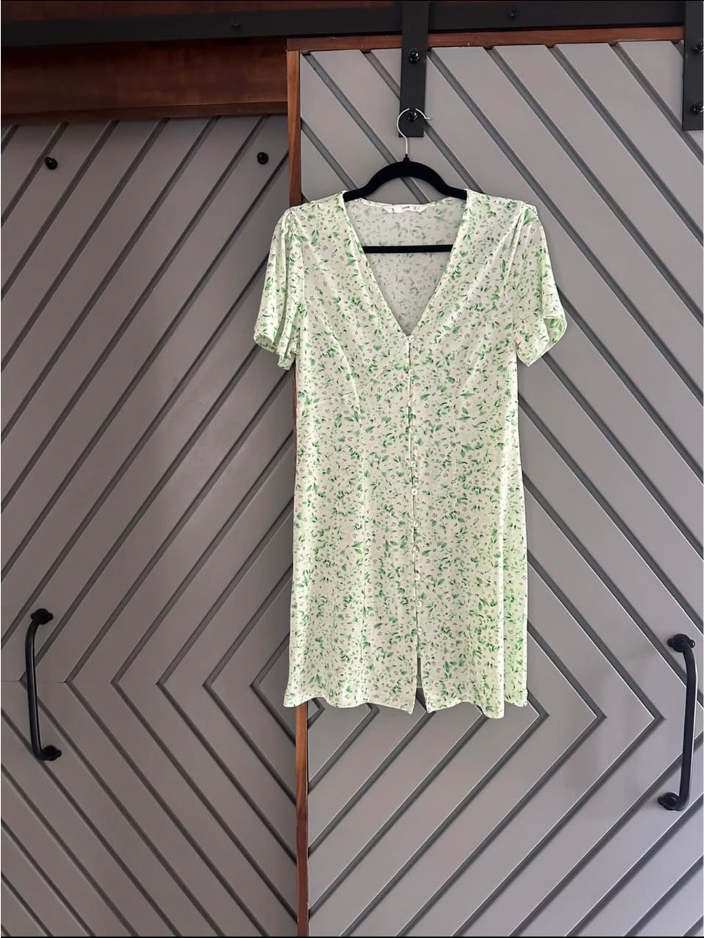 Mango Pale Green Mini Dress with Delicate Floral Print